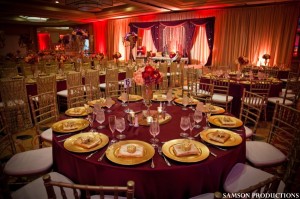 Burgundy and Gold Table Decor