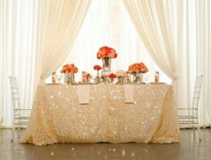 Sequenced Champagne Wedding Linen and Tablecloth